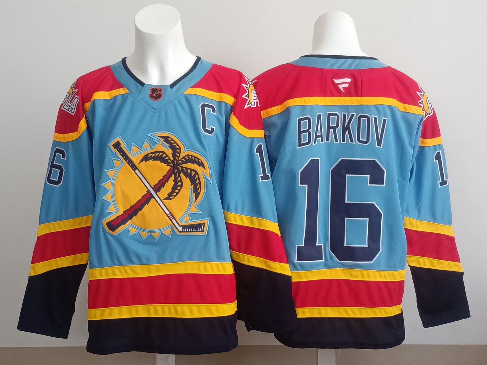 Men 2025 Florida Panthers #16 Barkov Light Blue NHL Jersey style 01
